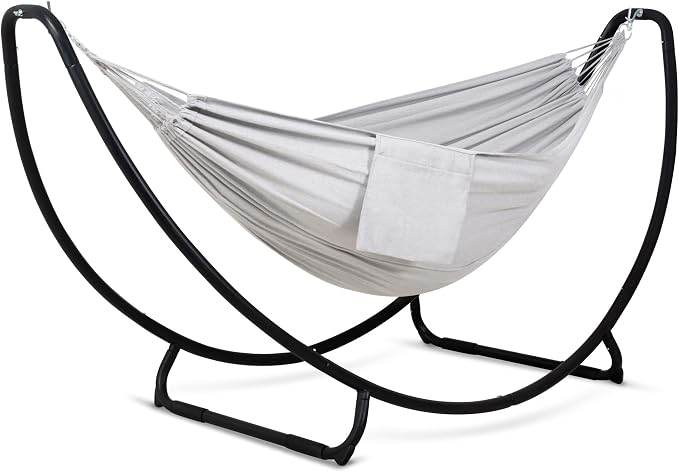 SUNCREAT Portable Large Hammock with Stand, Two Person Hammock with Stand Included, Patent Pending, Light Gray