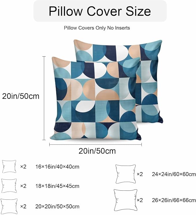Vandarllin Outdoor Throw Pillows Covers 16x16 inch Set of 2 Waterproof Mid Century Geometric Decorative Zippered Cushion Covers for Patio Furniture, Abstract Modern Blue Lumbar Pillowcases