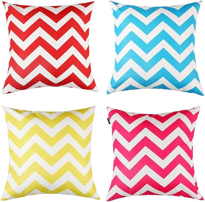 WEMEON Outdoor Waterproof Pillow Covers18x18in Set of 4, Solid Color Pillows Decorative Square Patio Furniture Pillows for Couch Patio Balcony Tent Garden(Red/Teal/Blue)