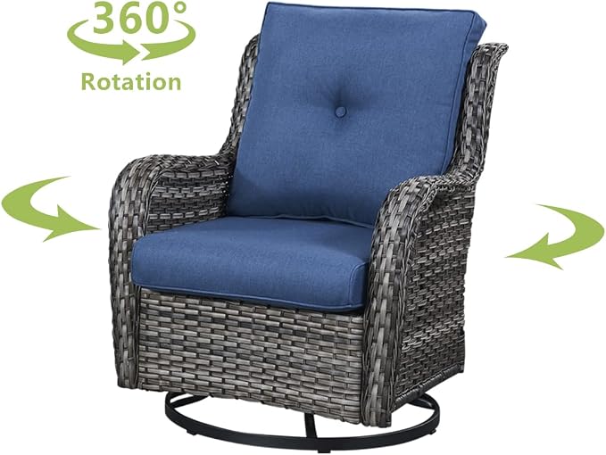 HUMMUH Outdoor Furniture Patio Furniture Set 6 Pieces Wicker Outdoor Sectional Sofa with Swivel Rocking Chairs,Patio Ottomans,Side Table