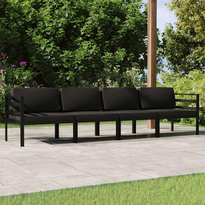 Garden Lounge Set Anthracite Aluminum, 4-Piece Modular Patio Conversation Sofa Furniture with Cushions, Matte Metal Outdoor Sectional Couch for Yard, Balcony and Terrace