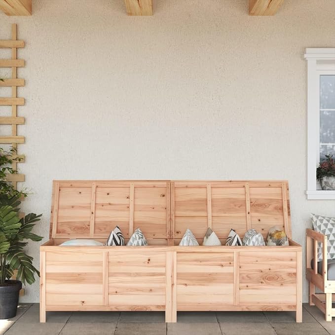Solid Fir Wood Patio Storage Box 78.1"x19.7"x22.2" Outdoor Deck Box for Garden Cushions Pool Toys Furniture with Slatted Ventilated Base