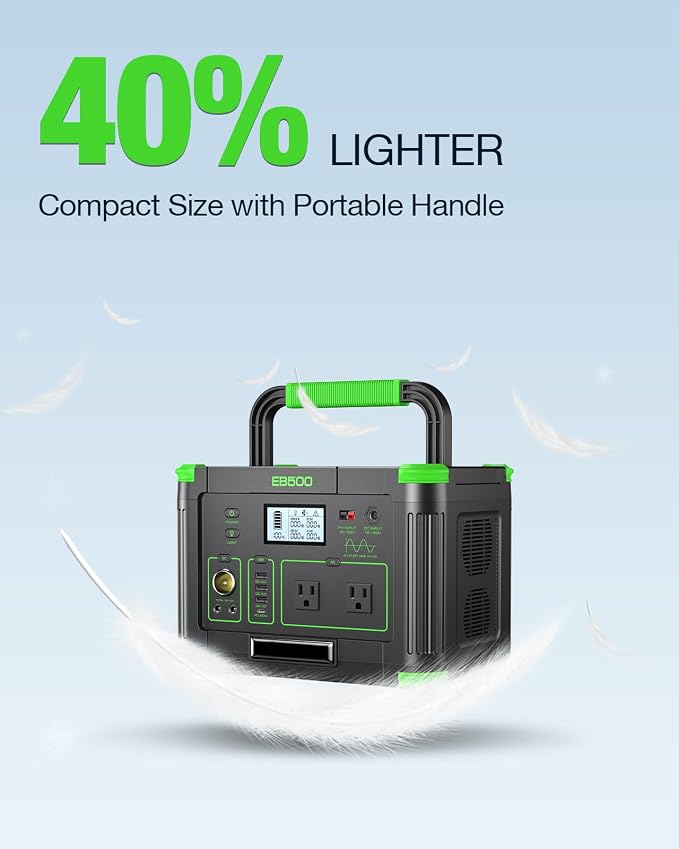 Portable Power Station 500W, 519.48Wh Solar Generator, 120V Pure Sine Wave AC Outlets, 60W USB-C PD, 10 Ports for Outdoor Camping RV Van, Home Backup Emergency Off-Grid Living,Dark Green
