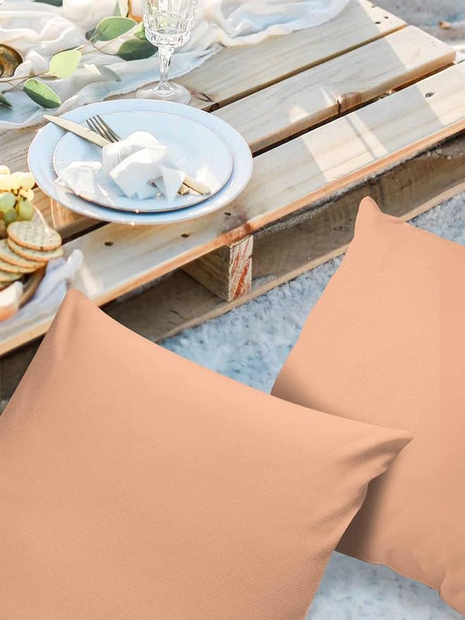 Outdoor Waterproof Throw Pillow Covers Set of 2 Peach Fuzz Pink Pillowcases 26x26 Inches Solid Color Patio Decorative Pillows Cushion Case Patio Pillows for Couch Bed Chair Garden