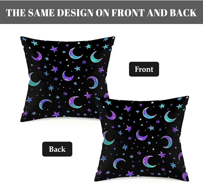 18x18 Inch Outdoor Pillow Covers Set of 2 Waterproof Throw Pillow Covers Decorative Couch Cushion Covers Moon and Stars Square Pillowcases Protectors for Patio Garden Sofa