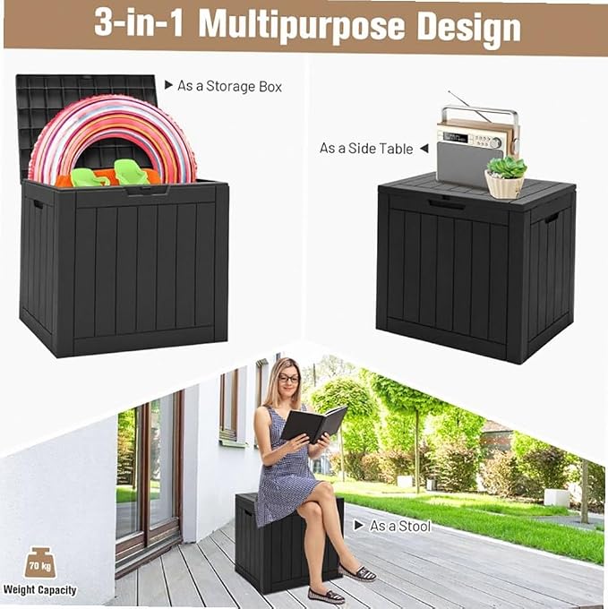 Black 30-Gallon Deck Box Storage with Woodgrain Texture, 22x17x21in for Patio & Garden - Waterproof Lid, UV-Resistant