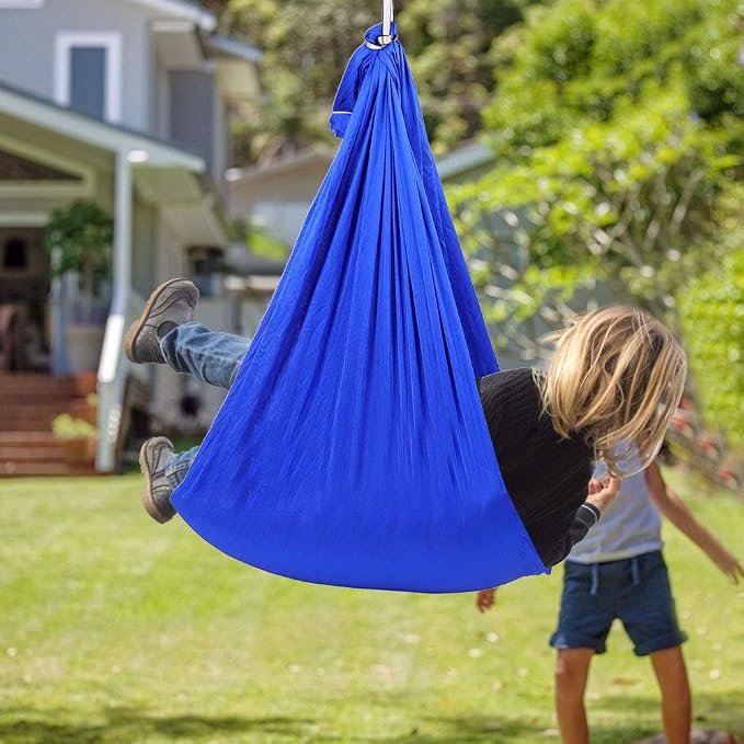 Indoor Outdoor Hammock Swing Chair, Chinlon Material, with Hook and Ropes, Royal Blue, for Porch Tree Courtyard Camping
