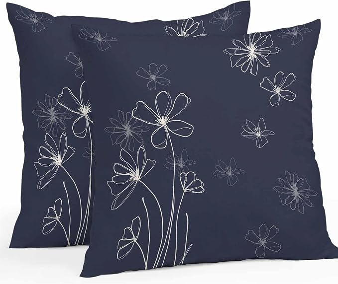 Throw Pillow Covers 24x24 Inch Set of 2, Navy Blue Waterproof Outdoor Pillow Covers, Spring Flora Decorative Cushion Pillowcases for Couch, Sofa, Bed, Garden, Patio