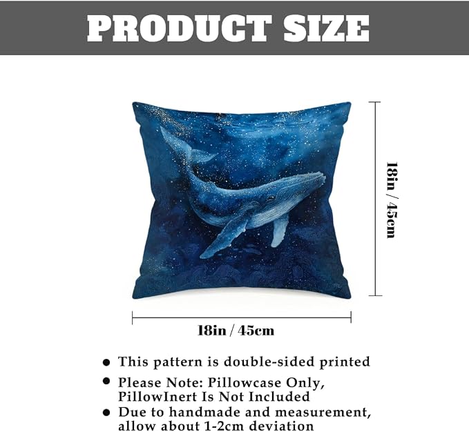 18x18 Inch Outdoor Pillow Covers Set of 2 Waterproof Throw Pillow Covers Decorative Couch Cushion Covers Whale Swimming Deep Sea Square Pillowcases Protectors for Patio Garden Sofa