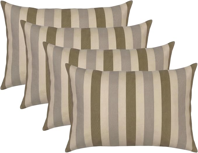 RSH DECOR Sunbrella Outdoor Lumbar Throw Pillows Set of 4, 26x16, Lumbar Pillow Covers, Water-Resistant, Fade-Resistant Fabric, Zippered, Includes Inserts, Made in USA (Portico Sparrow)
