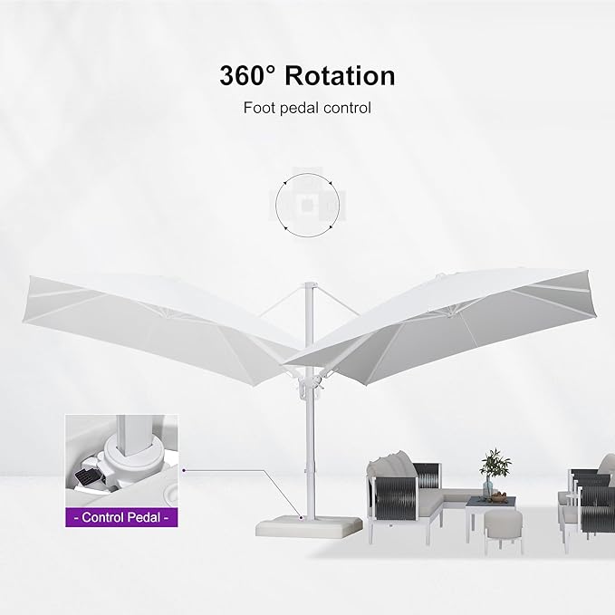 PURPLE LEAF 10 FT Right-left Tilt Patio Umbrella Swivel White Cantilever Umbrella with Tilt Aluminum Outdoor Umbrella with 360° Rotation for Deck Pool Garden, White