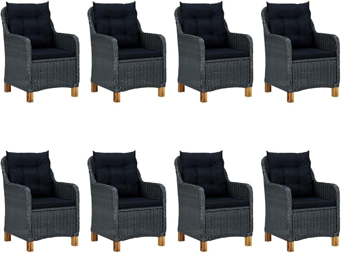9 Piece Patio Dining Set with Cushions Poly Rattan,Outdoor Dining Set,Garden Dining Set,Terrace Tables and Chairs,Lounge Seat,Garden Furniture,for Homes,Offices,Living Room,Cafes,Dark Gray