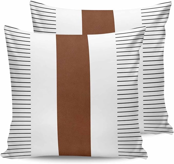 Outdoor Waterproof Throw Pillow Covers Set of 2 Boho Style Pillowcases 26x26 Inches Brown Stripe Lines Bohemian Patio Decorative Pillows Cushion Case Patio Pillows for Couch Bed Chair Garden