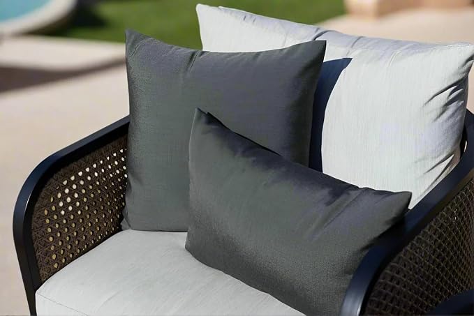 RSH DECOR: Sunbrella Square Throw Pillows Set of 2 | 24" x 24" | Water and Fade-Resistant Performance Fabric | Outdoor Pillow Covers with Down-Alternative Inserts | Canvas Charcoal - Made in USA