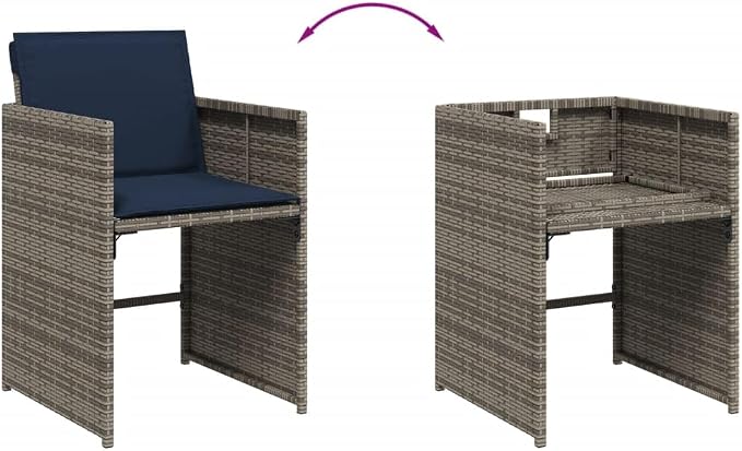 15 Piece Patio Dining Set with Cushions, Foldable Poly Rattan Garden Furniture Table and Chairs, Space Saving Outdoor Seating for Backyard, Deck, and Balcony