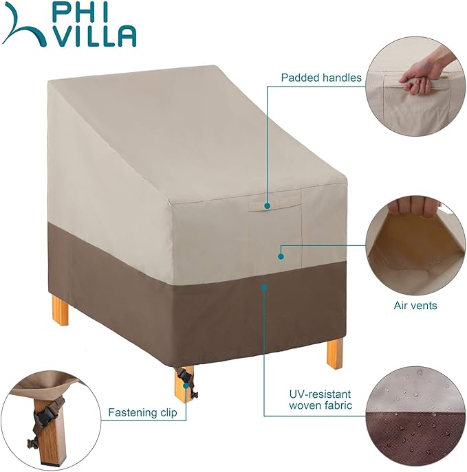 PHI VILLA Patio Chair Covers Set of 4, Outdoor Furniture Cover Waterproof & Heavy Duty Deep Seating Lounge Chair Cover for Deck Lawn Garden, Large, W36 x D39 x H31