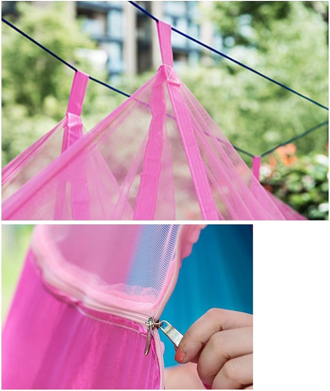 ELEOPTION Camping Hammock with Mosquito net Portable Outdoor Bed Robust Hammock from Parachute Silk max. Load Capacity 200kg Perfect for Home Garden Forests Travel Hiking etc (Pink+Blue)