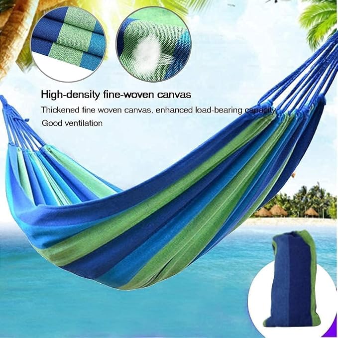 Portable Swing Cotton Stripe with Strong Hammocks Rope Beach Sleeping Bed Backpack Spreader Bar Tree Hanging for Travel Garden Striped Ultralight Outdoor Jula Camping Hammock (Multi, Set 1)