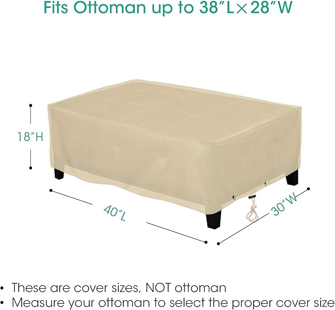 SunPatio Outdoor Ottoman Cover, Heavy Duty Waterproof Rectangular Coffee Table Cover, Patio Furniture Side Table Cover, All Weather Protection, 40" L x 30" W x 18" H, Beige (Pack of 2)
