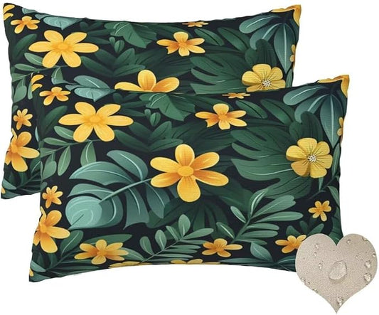 Outdoor Pillows Waterproof Set of 2 Outdoor Pillow Covers 16x24 Inch, Yellow Throw Pillows Flower Pillow Covers, Summer Garden Decorative Pillows Outdoor Pillows for Patio Furniture Home Decor -hs117