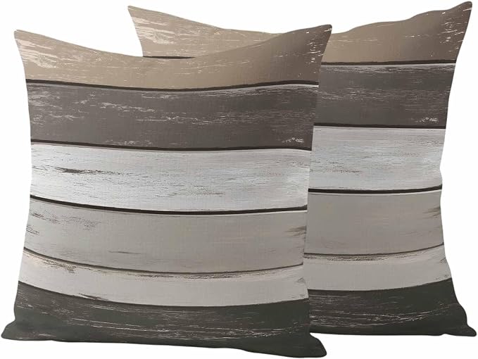 Outdoor Waterproof Pillow Covers Gray White Stripes Pack of 2 Lumbar Pillow Cover Wood Background Decorative Cushion Pillowcases for Patio Couch Bench Garden 20 x 20 Inches