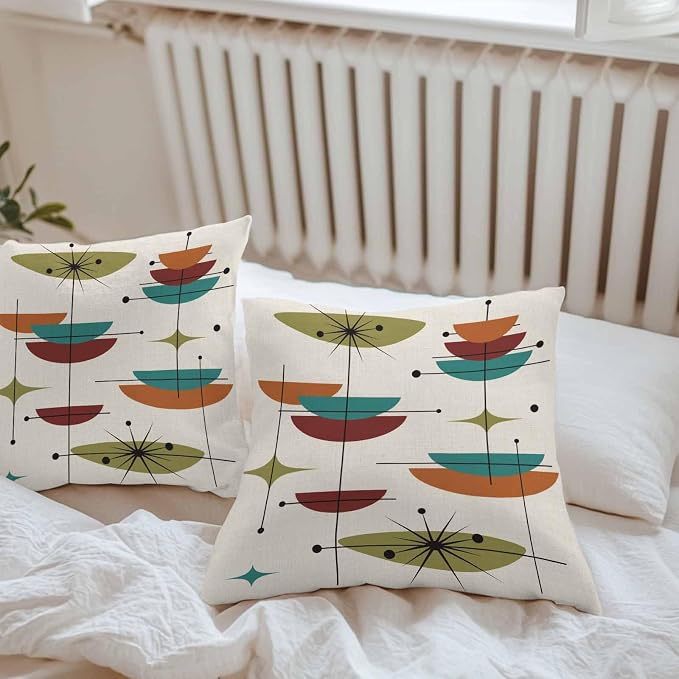 Vandarllin Outdoor Throw Pillows Covers 26x26 inch Set of 2 Waterproof Boho Mid Century Decorative Zippered Cushion Covers for Patio Furniture, Turquoise Orange Geometric Abstract Lumbar Pillowcases