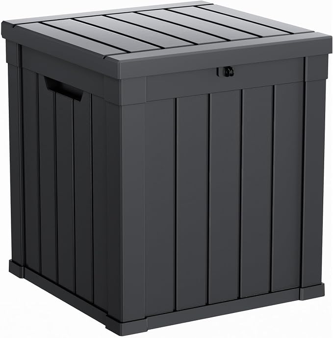Vixzen 51 Gallon Deck Boxes Outdoor Waterproof, Lockable Resin Storage Box with lid for Furniture Cushions, Weatherproof Containers Outside Storage Boxes for Garden Patio Pool Tools(Black, 51 Gallon)