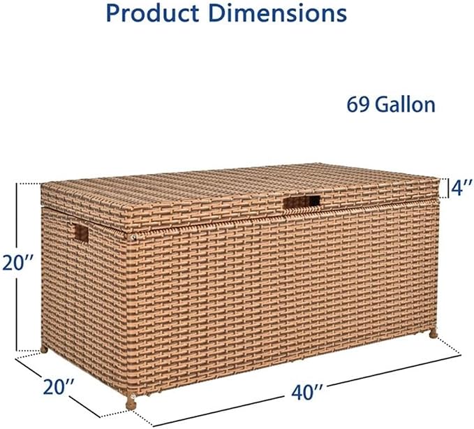 BOWERY HILL Wicker Patio Storage Deck Box, Honey Finish, 40" W x 20" D x 20" H, Resin Wicker with Steel Frame, Hinged Lid, All-Weather Outdoor Storage for Blankets, Pillows or Towels