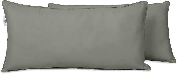 Indoor/Outdoor Polyester Fabric Lumbar Pillow Cover, All-Weather Waterproof Rectangular Cushion Case for Patio Furniture, 12 x 20 Set of 2 -Gray