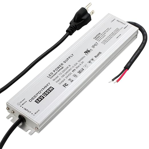 24V DC Power Supply 200W - Ultra Slim LED Driver Low Voltage Transformer with 3-Prong Plug & 3.3ft Cable, IP67 Waterproof for LED Strip Lights, Outdoor Lighting