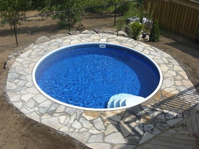 Lake Effect Pools 'Dominica' 24 ft Round Step Ready Semi Inground Swimming Pool | 52 Inch Resin Protected Steel Sided Walls | Bundle Includes: 25 Gauge Overlap Liner & Widemouth Skimmer