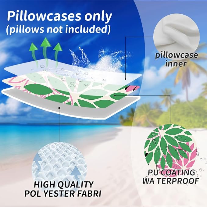 DFXSZ Outdoor Waterproof Pillow Covers 20x20 Set of 2 Green Pink Flower | Spring Summer Waterproof Flower Throw Pillowcases（No Inserts）Decor for Valentines Patio Funiture Garden Polyester Covers