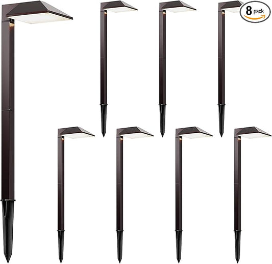 Low Voltage Pathway Lights 8PK Outdoor Landscape Lighting 1.2W 40 Lumen 2700K 12V AC Path Lights with Replacement Bulb Wire Connector Spike Stake for Garden Yard Driveway Lawn