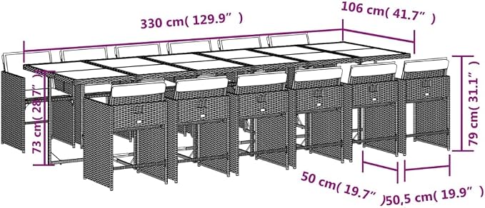 13 Piece Patio Dining Set, 12-Seater Outdoor Furniture, PE Rattan Table and Chairs with Cushions for Garden Backyard Deck, Gray