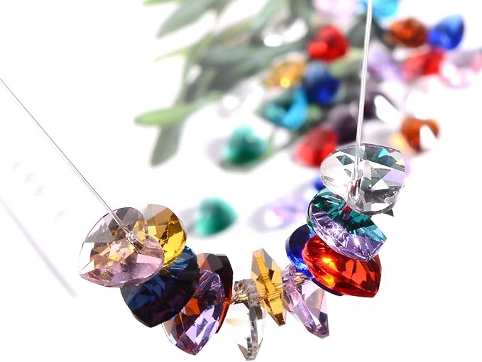 100pcs Crystal Heart Shaped Beads - LONGWIN 14mm Multicolor Glass Spacer Beads for Necklaces, Bracelets, Earring with Storage Box