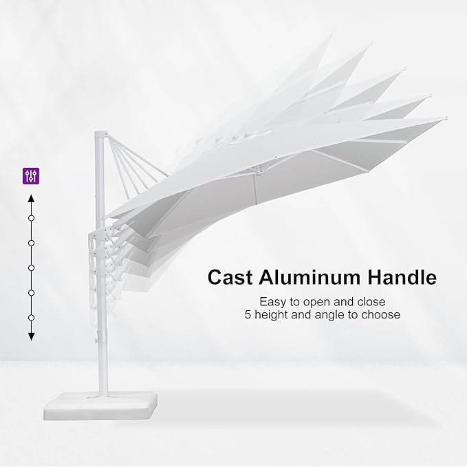 PURPLE LEAF 9' X 12' Right-left Tilt White Cantilever Umbrella with Base Patio Outdoor Swivel Umbrellas with Aluminum Tilt Offset Umbrella with 360° Rotation for Deck Pool, White