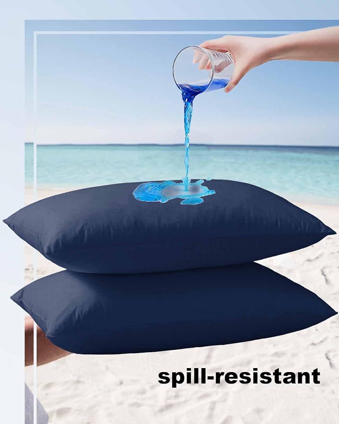 Outdoor Waterproof Throw Pillow Covers Set of 2 Navy Blue Lumbar Pillowcases 20x12 Inches Solid Color Patio Decorative Pillows Cushion Case Patio Pillows for Couch Bed Chair Garden