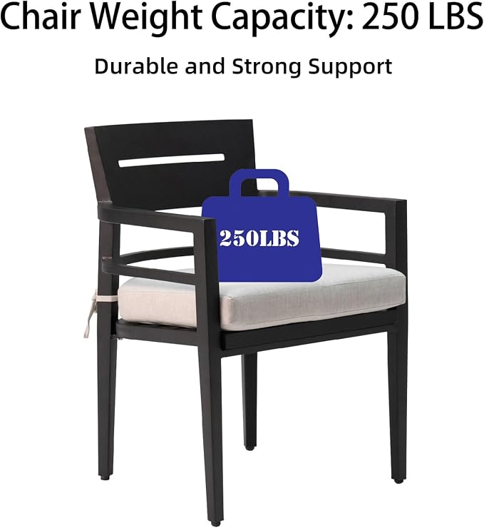 5-Piece Outdoor Patio Aluminum Furniture, Modern Dining Set, Including 4 Dining Chairs Sunbrella Fabric Cushioned and 40" Square Dining Table with Umbrella Hole, Ember Black