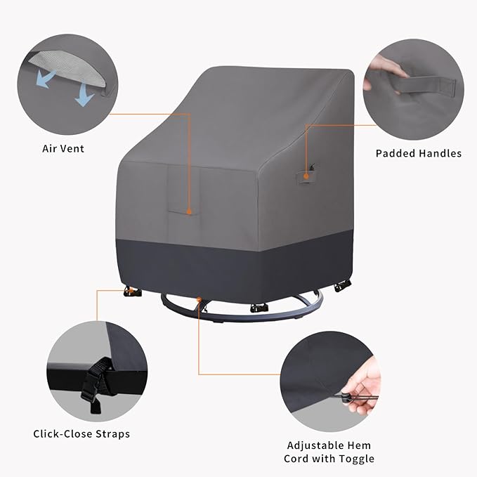 Easy-Going Outdoor Swivel Chair Cover Waterproof, Heavy Duty Patio Chair Cover, Windproof Outdoor Furniture Cover with Air Vent (2 Pack-35Wx37Dx38.5H inch, Gray/Dark Gray)