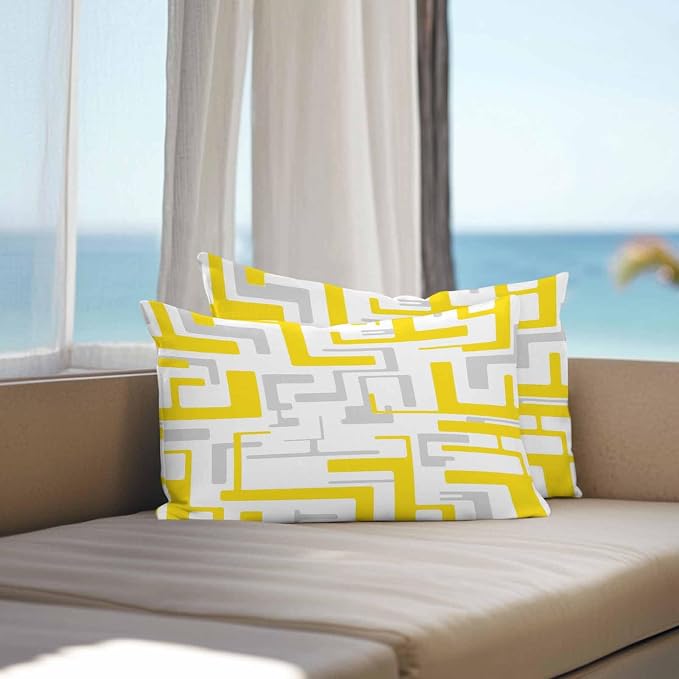 Geometric Outdoor Pillow Shams Set of 2, Decorative Pillowcases Cushion Case, Soft Throw Pillow Covers Waterproof Pillow Case 20x12 Inch, Abstract Lines Yellow Gray Modern Art