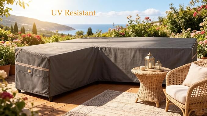 Heavy Duty Waterproof Outdoor L-Shaped Sectional Sofa Cover UV Resistant Patio Furniture Covers for Left Facing 83" L/104 R W X 33" D x 31" H Dark Grey