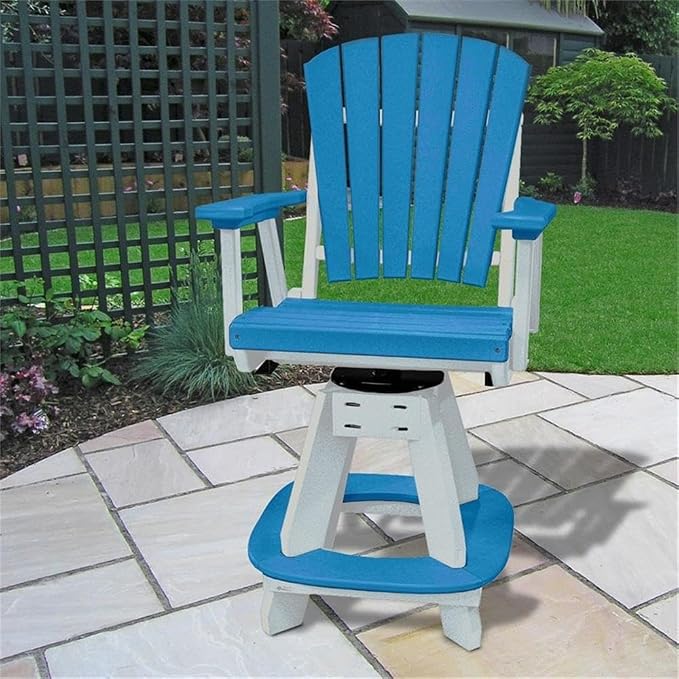 Pemberly Row Coastal 5-Piece Round Counter Height Dining Set, High-Density Poly Resin, Blue and White Finish, Fanback Swivel Armchairs, Durable Outdoor Patio Furniture for Seaside Environments