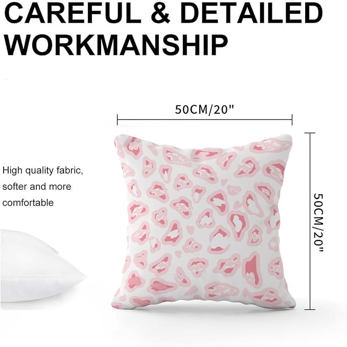 Chinoiserie Cheetah Print Pillowcase Light Pink and Pink White Throw Pillow Cover Rustic Decorative Cushion Cases Home Decor for Patio Furniture Porch 20x20 in