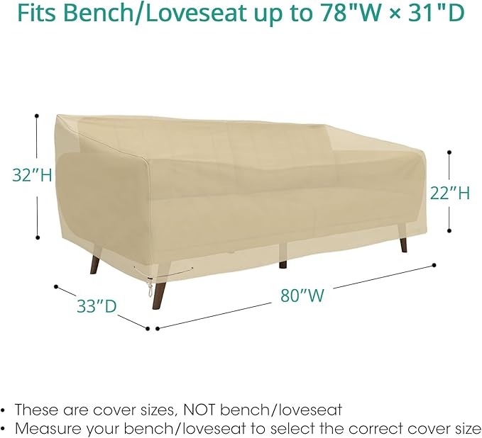 SunPatio Outdoor Bench Cover 80 Inch, Heavy Duty Sofa Cover, Patio Furniture Cover, All Weather Protection, Beige