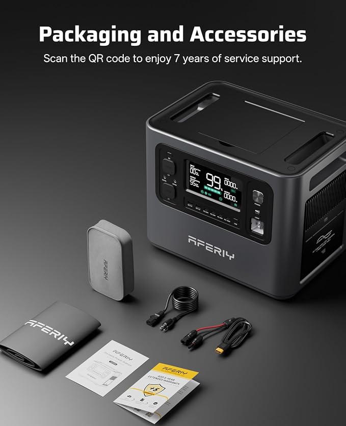 AFERIY 2048Wh Portable Power Station 2400W (Peak 4800W),P210 LiFePO4 Battery Generator,AC Fast Charging, 12V/25A XT60 DC output port,UPS Power Outages,Home Backup,Camping(Solar Panel Optional)
