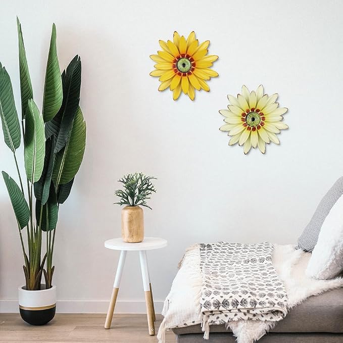 hogardeck 2 PCS 11" Metal Sunflower Wall Decor for Indoor Outdoor, Sunflower Kitchen Wall Decor Floral Metal Wall Art, Outdoor Decor for Bathroom, Living Room, Porch, Garden, Yard
