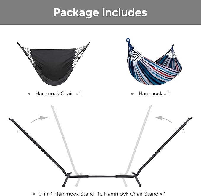 SUNCREAT 2-in-1 Convertible Portable Double Hammock with Stand Included, Outdoor Hammock and Stand, Patented, Sea Blue