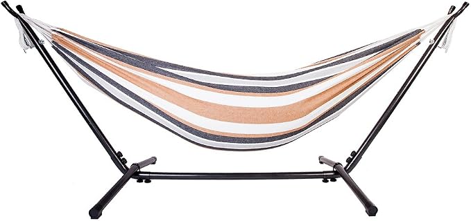 Ferty Hammock with Stand 300 lbs Capacity, Camping Double Hammock with Space Saving Steel Stand and Carry Bag for Indoor/Outdoor Garden Backyard Patio (US Stock)