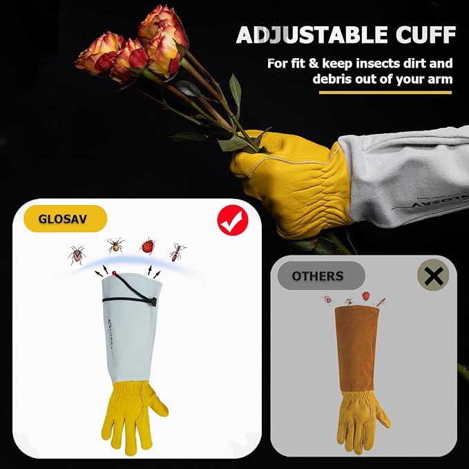 Cactus Garden Gloves (Real Thorn proof), Puncture Proof, Women & Men, Long Leather, Heavy Duty- Great for Gardening, Rose Pruning, Cacti Trimming, Weeding, Pull Thistle, Plant (Small)
