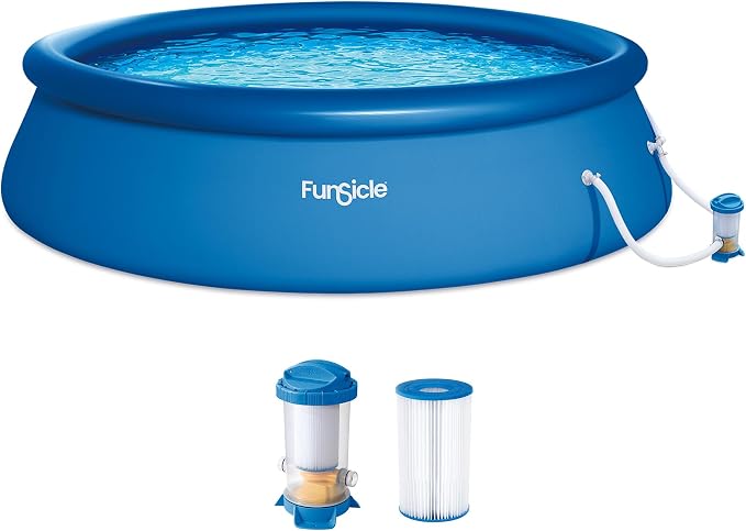 Funsicle Quickset 18' x 48" Round Above Ground Swimming Pool, with FiltraBoost 1200 GPH Filter Pump, Ladder, Type C Filter Cartridge & Repair Patch